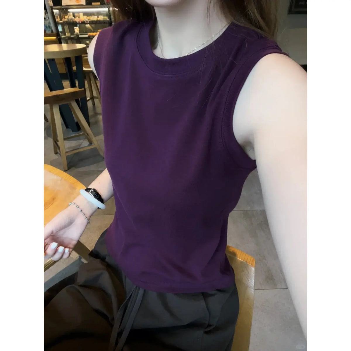Lunivop  French Elegant All Match O Neck Sleeveless Thin Tank Tops Y2k Simple Solid Summer High Street Casual Camisole Harajuku Punk Top