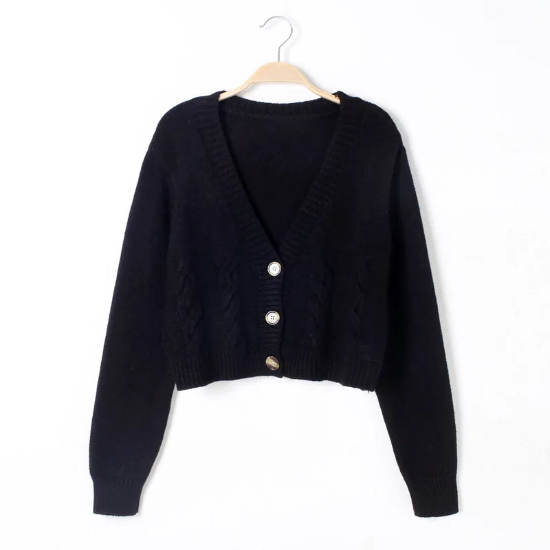 Lunivop Cable Knit Crop Sweater Cardigan Women V-neck Button Front Knitted Cardigan Jacket Fall Winter 2025 Casual Outfit
