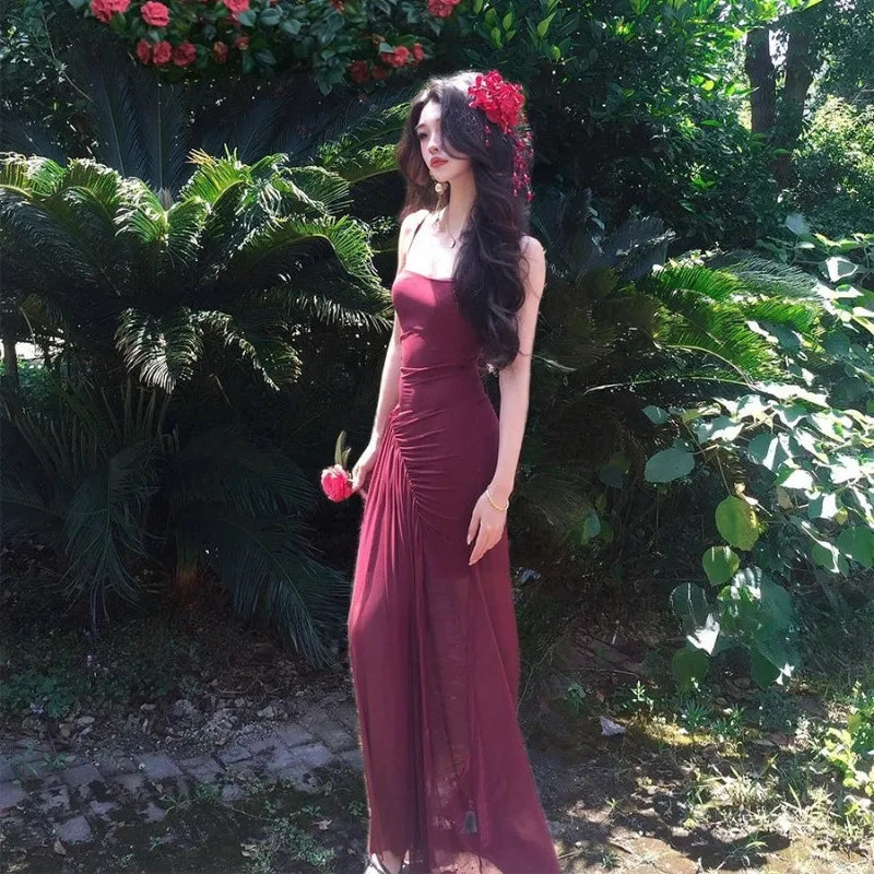 Lunivop  Woman Dress Sexy Sleeveless Slash Neck Elegant Holiday Split Summer Fashion Vintage Sexy Ladies Dresses Female Chic
