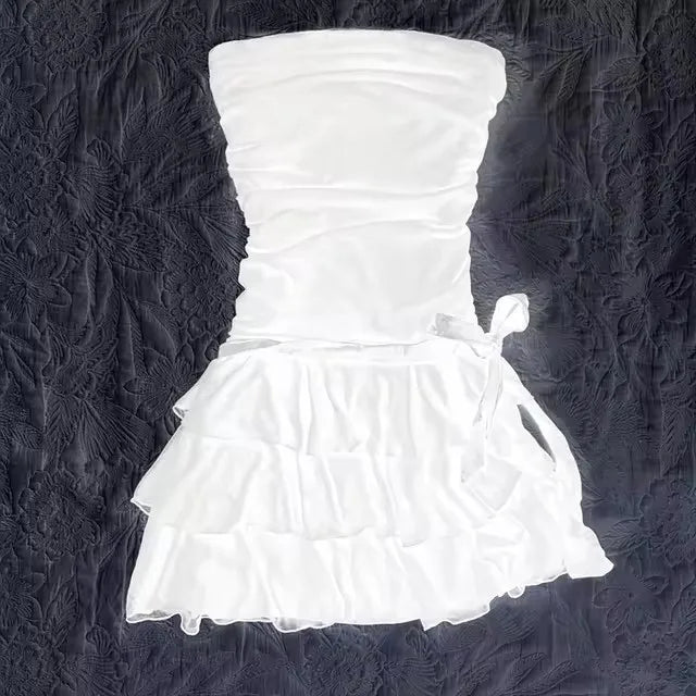 Lunivop  Y2k American High Street Strapless Harajuku Moda Dresses Elegant Lace Belt Design Streetwear Dress Soft All Match Girl Clothes