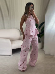 Lunivop  Casual Printed Women's Top Trouser Suits Sleeveless O-Neck Wide Leg Pants Lady Set Summer Vacation 2 Pieces Set Women New