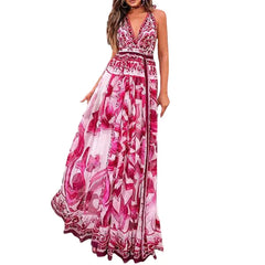 Lunivop  Summer New Women's Fashion Sexy Printed Neck Medium and Long Dress