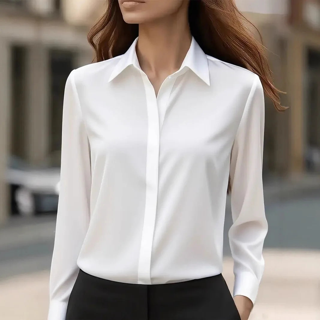 Lunivop  New Women Shirt, Autumn Solid Color Lapel Long Sleeve Button Shirt Top