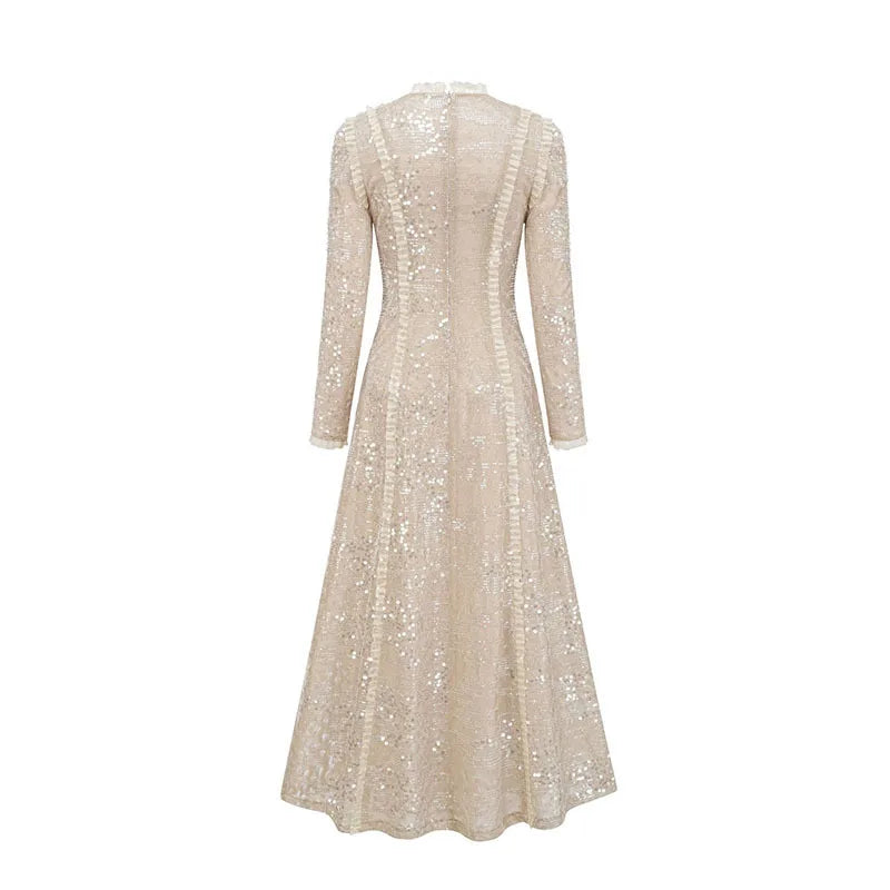 Lunivop Fashion Women Dress Long Sleeve Round Neck Sequin Decoration Female Summer Party Dresses New Tide