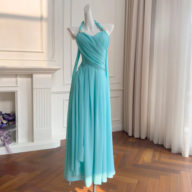 Lunivop  Fashion Solid Color Dress Women's Halter Sleeveless Fold Waist Retraction Dresses 2025 Summer New Tide