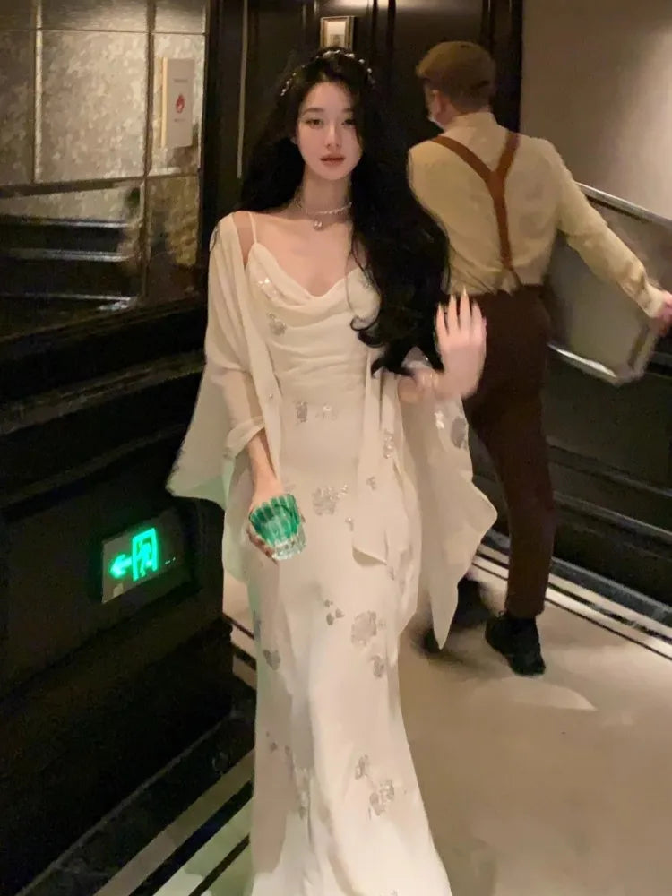 Lunivop  Fashion British Style Mermaid Dress 2 Piece Set Korean Luxury Sequin Cloak Pleated Skirt Suit Summer Women Party Clothes Outfits