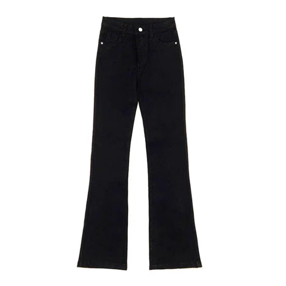 Lunivop Korean Black Flare Jeans Women Vintage Y2K Denim Pants High Waist Slim Fit Stretch Tall and Thin Casual Solid Lady Trousers