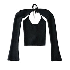 Lunivop  Sexy Knitted Off Shoulder Pullovers Cropped Sweater 2 pieces Set  Lacing up Halter Knitwear Caim Tank Tops Jumper Tops