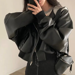 Lunivop Autumn Winter Vintage Lazy Punk Jackets Solid American Bike Harajuku Office Lady Women Coats Y2k Aesthetic Zip Up Clothes