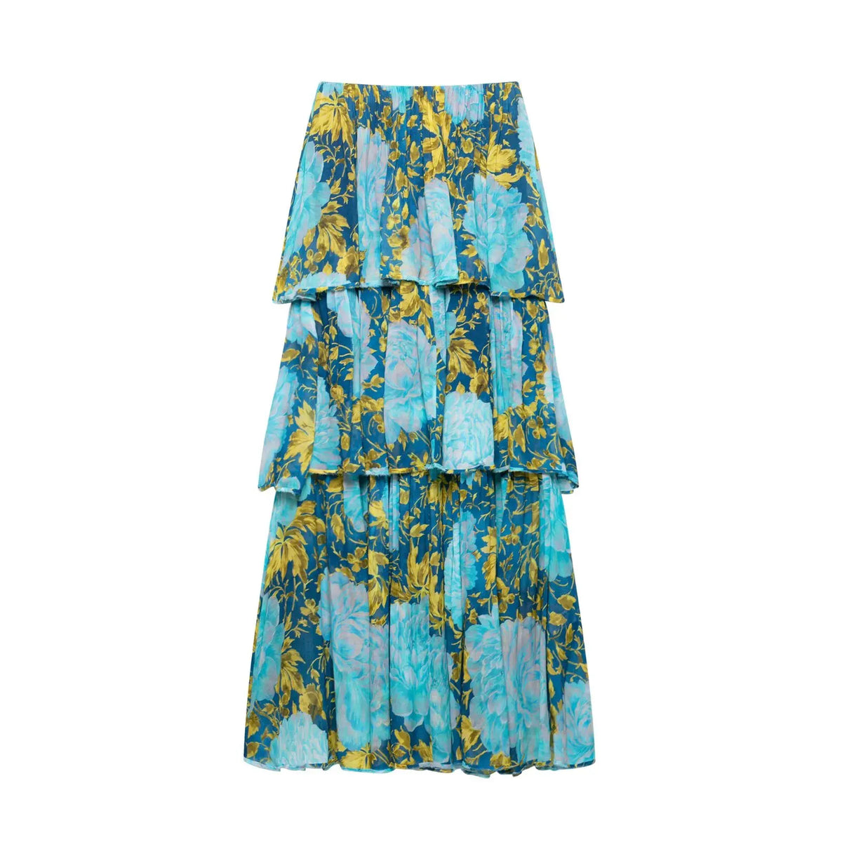 Lunivop  Women Floral Print Elastic Slash Collar 3 Layers Ruffles Strapless Dress Holiday Midi Long Tube Top Dresses Beach Robe