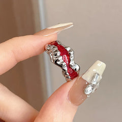 Lunivop Irregular Gemstone Ring Aesthetic Girl Hollow Red Stone Ring Women's Liquid Hollow Ring Vintage Jewelry Accessories