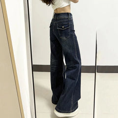 Lunivop  American Style Vintage Denim Long Pants Female Y2K Streetwear Slimming Washed Jeans for Woman Autumn New Sexy Low-Waisted Jeans