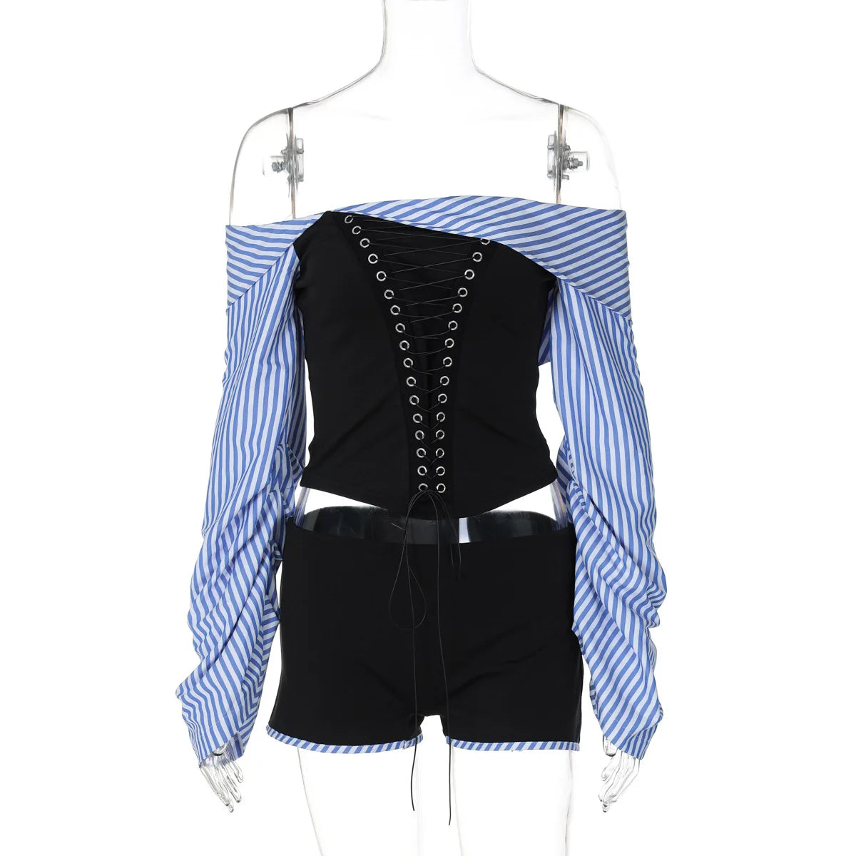 Lunivop Off The Shoudler Striped Print Lantern Sleeve Crop Top  Pants Womens Sets Casual Clothing Y2K Streetwear Fashion Korean