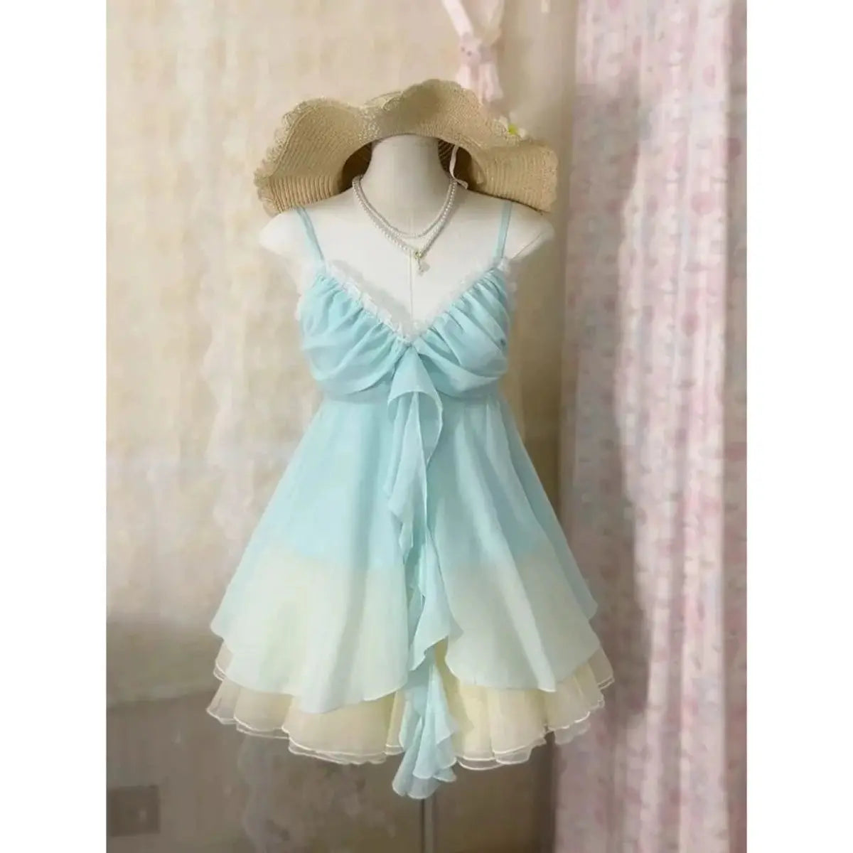 Lunivop  Harajuku Sweet Cute Mint Green Camisole Vest for Women+ Y2k High Waist A-line Cake Skirts Summer New Two Piece Sets