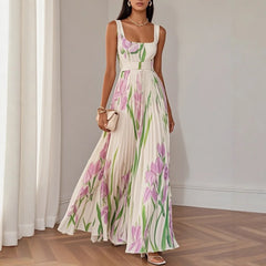 Lunivop  Sexy Flower Print Long Dress Women Summer Fashion Sleeveless Strap Maxi Dresses Elegant