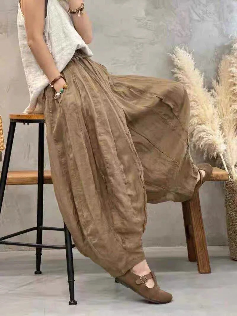 Lunivop  Slimming Summer Thin Breathable Linen Wide Leg Knife Pants Casual Pants Women's Lantern Pants Artistic Patchwork Drapey Sle
