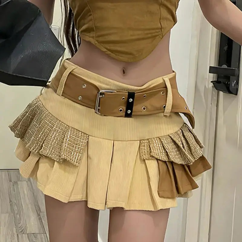 Lunivop  Niche Vintage Irregular Design Patchwork Mini Short Skirts Personality Y2k Spice Girl Kawaii All-match Summer Pleated Skirt