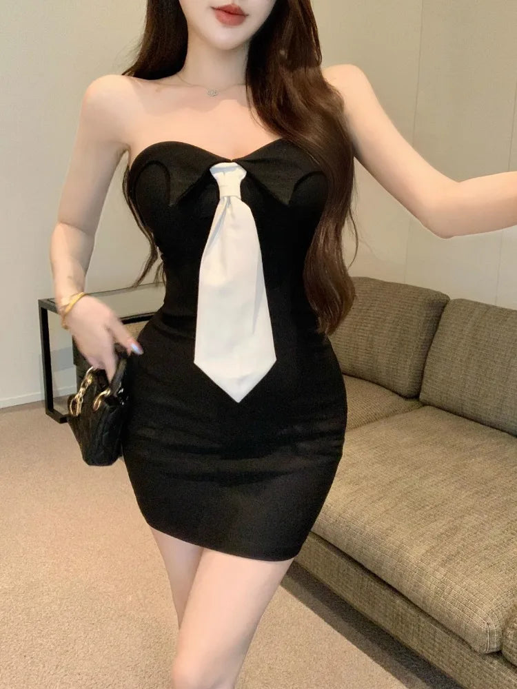 Lunivop  Woman Dress Sexy Strapless Tie Slim Backless Vintage Elegant Summer Fashion French Style Chic Party Mini Dresses Casual