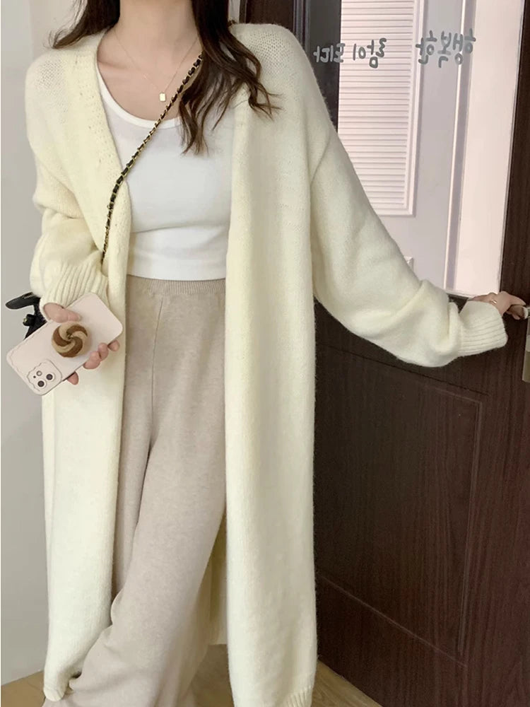 Lunivop Long Cardigan Women Cozy Longline Open Front Plain Sweater Knitted Coat Ladies Autumn Winter Basic Casual Outfit