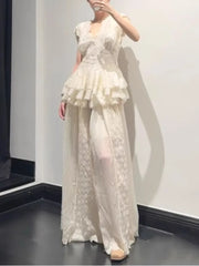 Lunivop Fashion Women Two Piece Set Dress Sleeveless V Neck Girdling Solid Color Vest + High Waist Floor Skirt Female Sets