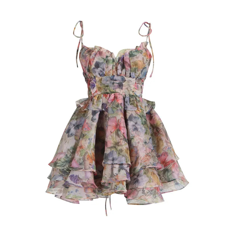 Lunivop  Fashion Printed Dress Women's Sleeveless Bow Lace Up Waist Retraction A Line Dresses 2025 Summer New Tide