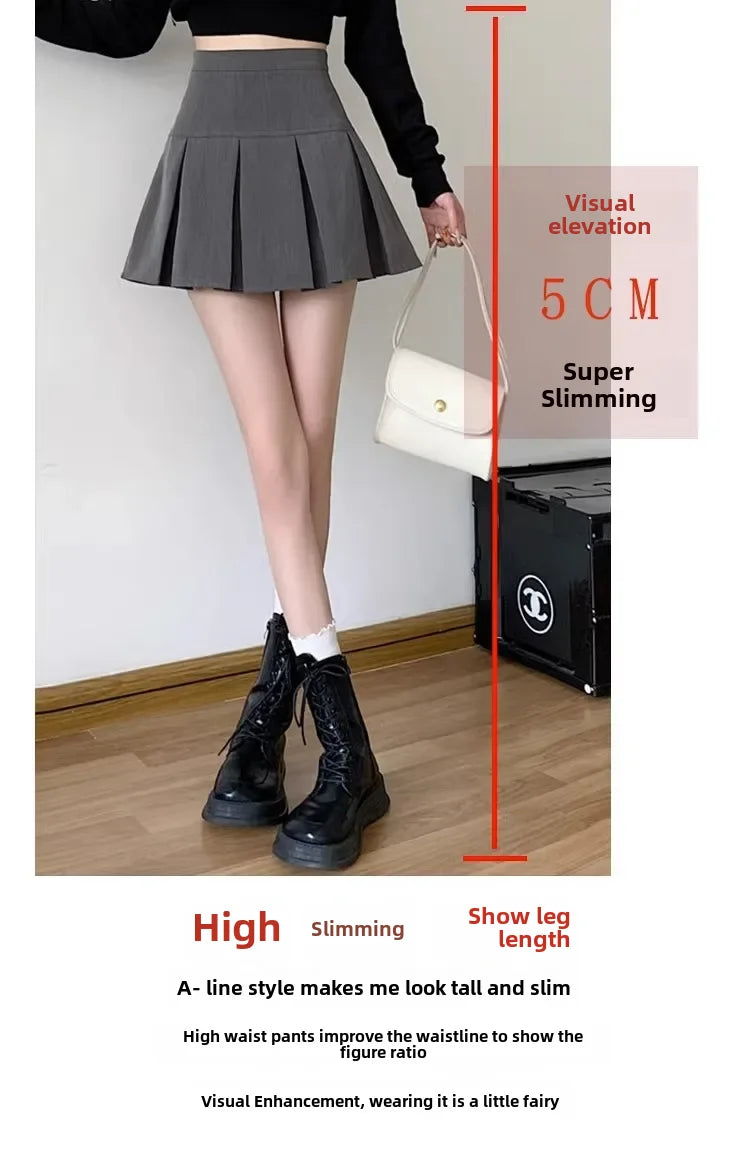 Lunivop Elegant High-waisted Pleated Skirt Autumn New Style Korean Women's Clothing Versatile Zipper-up Cropped A- skirt