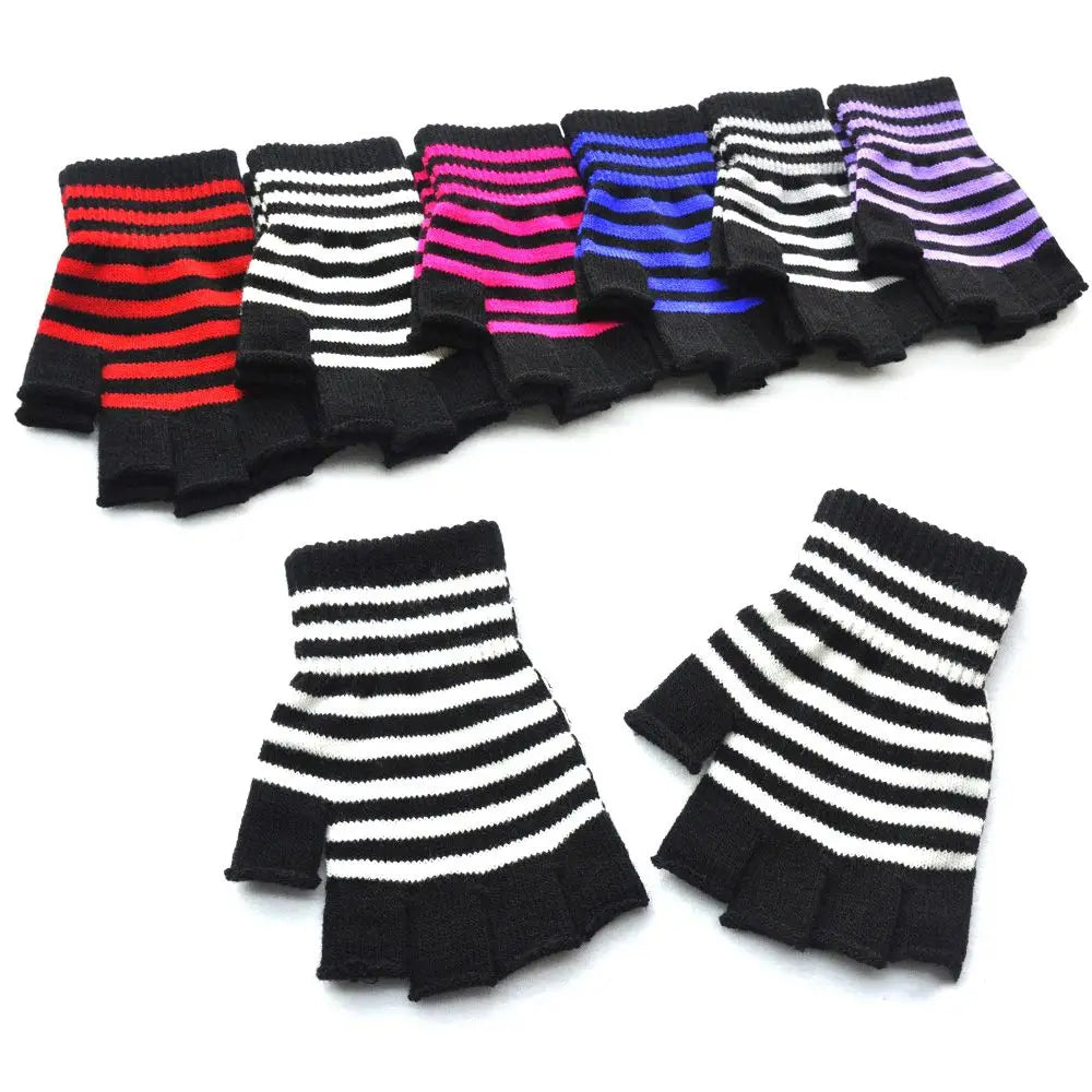 Lunivop Striped Stripey Unisex One Size Fingerless Gloves Gothic Knitting Fingerless Gloves Winter Warm Elastic Comfortable Gloves