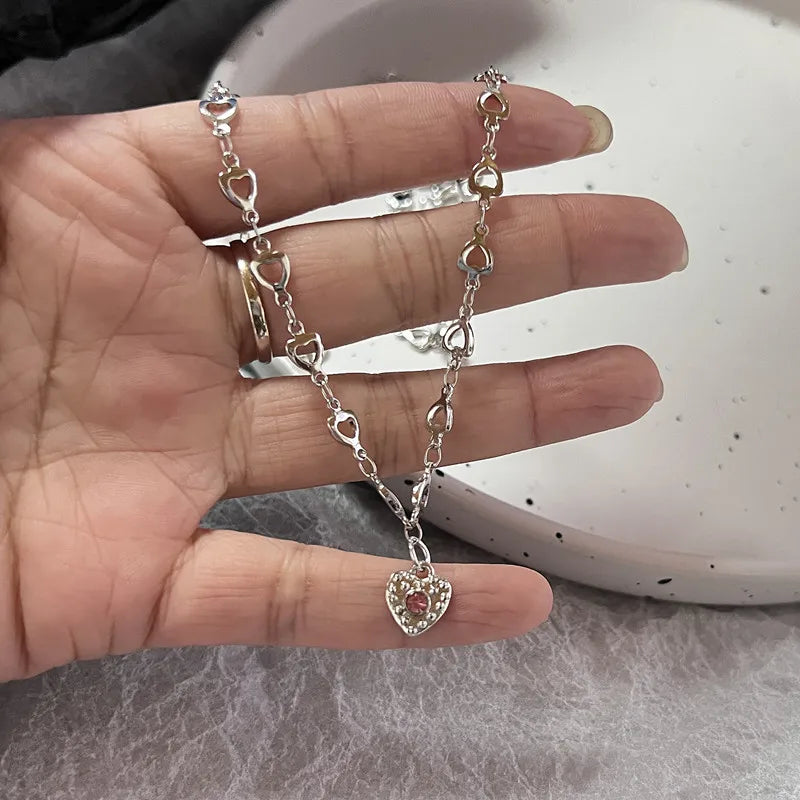 Lunivop Heart Necklaces for Women Girl Silver Color Beads Choker Chains Korean Valentines Day Gift Colar Feminino Collares