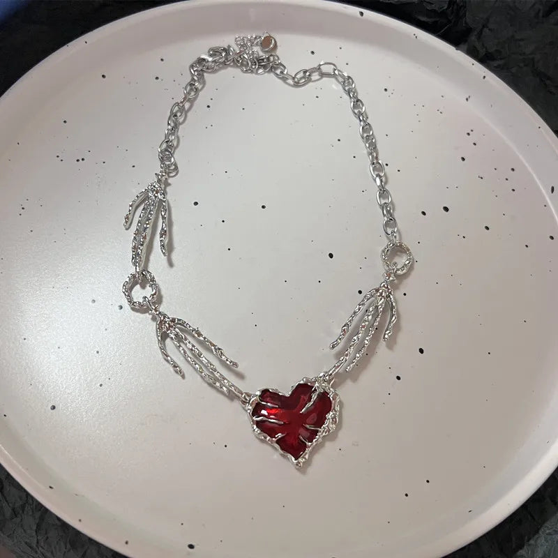 Lunivop Gothic Religious Cross Red Heart Pendant Necklace Set for Women Grunge Hip Hop Necklace Jewelry Gifts