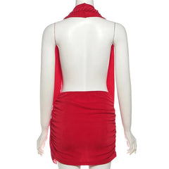Lunivop  Solid Braid Ruched Mini Halter Dress Deep V Neck Sleeveless Backless Hipster Women Sexy Midnight Clubwear Birthday Outfits