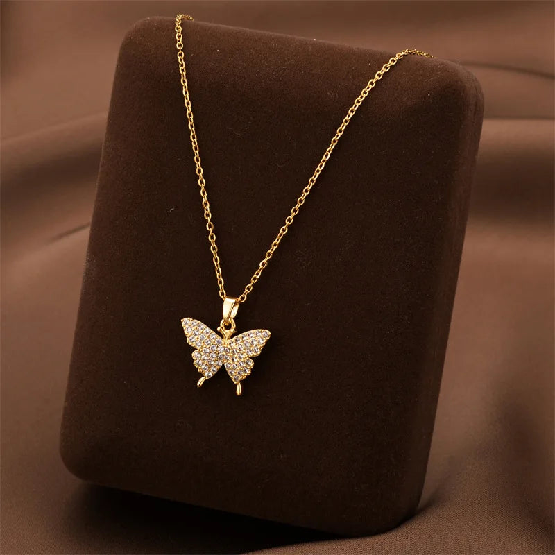 Lunivop New Fashion Exquisite Micro Inlaid Zircon Butterfly Pendant Necklace for Women Girls Versatile Collarbone Chain Necklace Jewelry