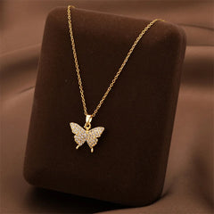 Lunivop New Fashion Exquisite Micro Inlaid Zircon Butterfly Pendant Necklace for Women Girls Versatile Collarbone Chain Necklace Jewelry