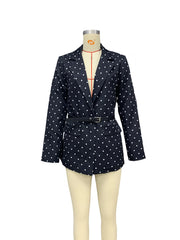 Lunivop  Autumn Polka Dot Women Blazer Coat Ladies Fashion Casual Loose Long Sleeve Turn-Down Collar Pocket Cardigan with Belt