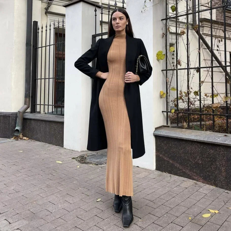 Lunivop Long Sleeve Knitted Dress Women Elegant Turtleneck Slim Maxi Sweater Dresses Autumn Winter Casual Solid Basic Party Dress