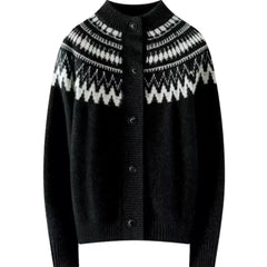 Lunivop Fair Isle Knit Sweater Cardigan Women Cozy Stand Collar Button Front Sweater Jacket Teen-Girl Fall Winter Vintage Chic Outfit