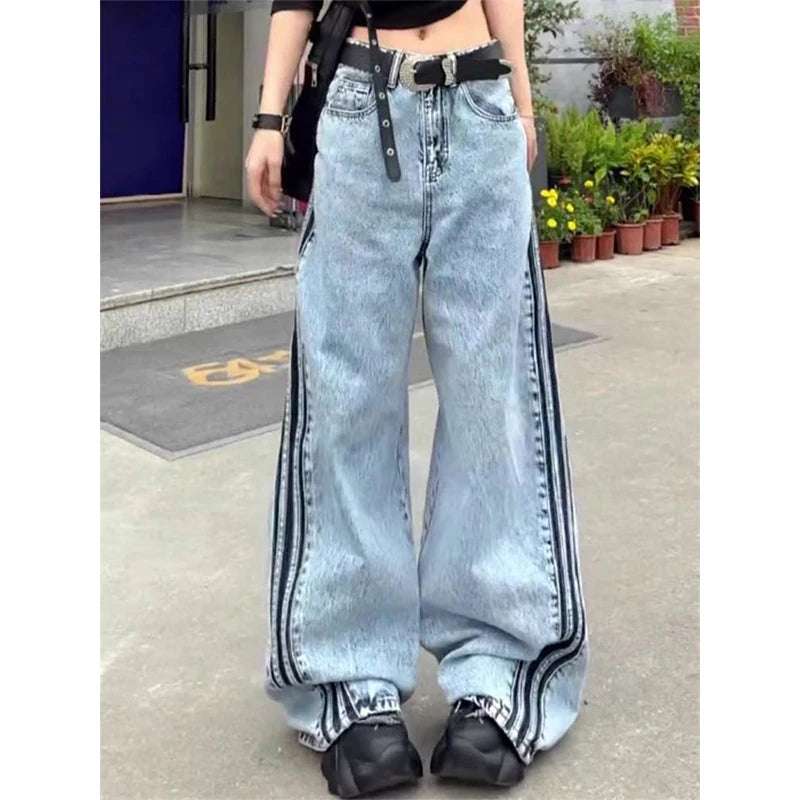 Lunivop Spring Women's Harajuku Cotton Denim Trousers Y2K High Waist Streetwear 90S Baggy Jeans Cozy Wide Leg Pants American Retro