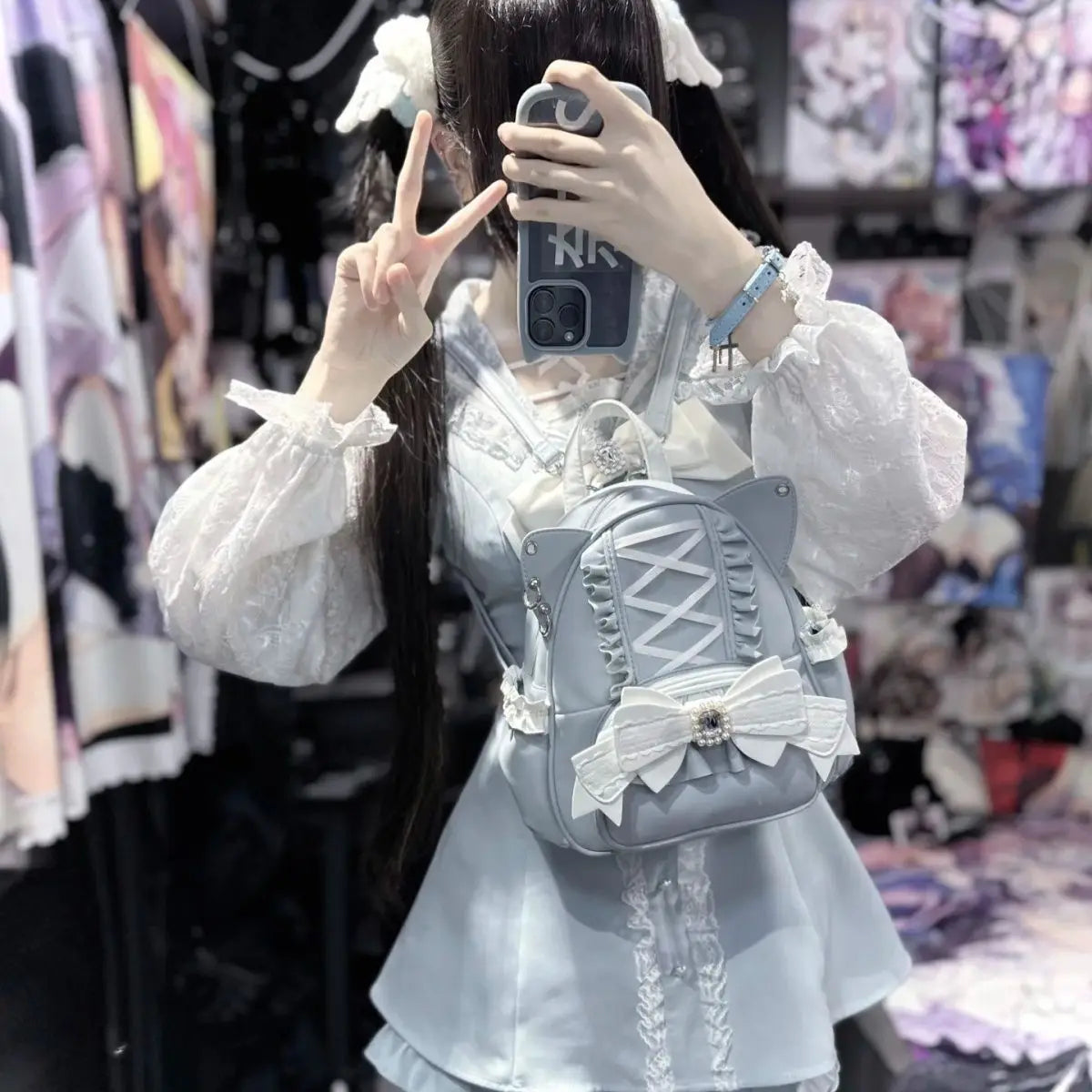 Lunivop Harajuku Aesthetic Mini Backpack Women Sweet Cute Lace Bow Chic Cat Y2k Backpacks Student Japanese Mochila Aesthetic