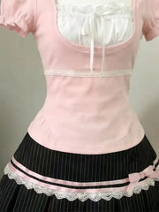 Lunivop  Japanese Vintage Lolita Suits Women Sweet Lace Blouse Plaid Mini Skirt Sets Y2K Kawaii Casual Daily Fashion Outfits New