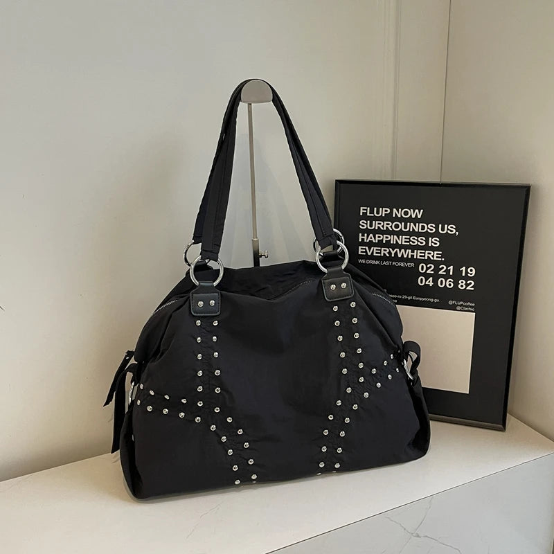 Lunivop   Faionable Nylon Rivet Underarm Tote Bag Women's Large oulder Bag Commuter Bag Sli Autumn Trend Youth Pure Color Bag