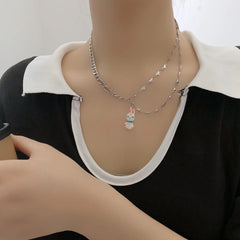 Lunivop Silver Color Y2K Pendant Necklaces Fashion Cross Shiny Zircon Crystal Heart Drop Necklace for Women Asymmetrical Jewelry Gifts