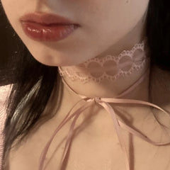 Lunivop New Goth Y2K Lovely Girl Choker New Korea Fashion Cute Pink Color Lace Bow Necklace For Women Charm Wedding Birthday Jewelry