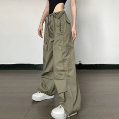Lunivop  Loose Casual Pocket Lace Up Cargo Pants Streetwear Wide Leggings Autumn Winter Fashion Trousers High Waist Women Pants