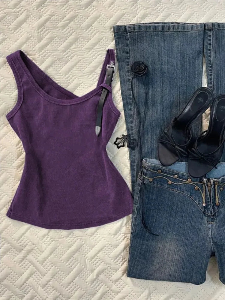 Lunivop  Y2k Irregular Purple Camisole Vest for Women Summer Vintage Fashion Slim Fit Tank Top 2025 New Sleeveless Tops Mujer