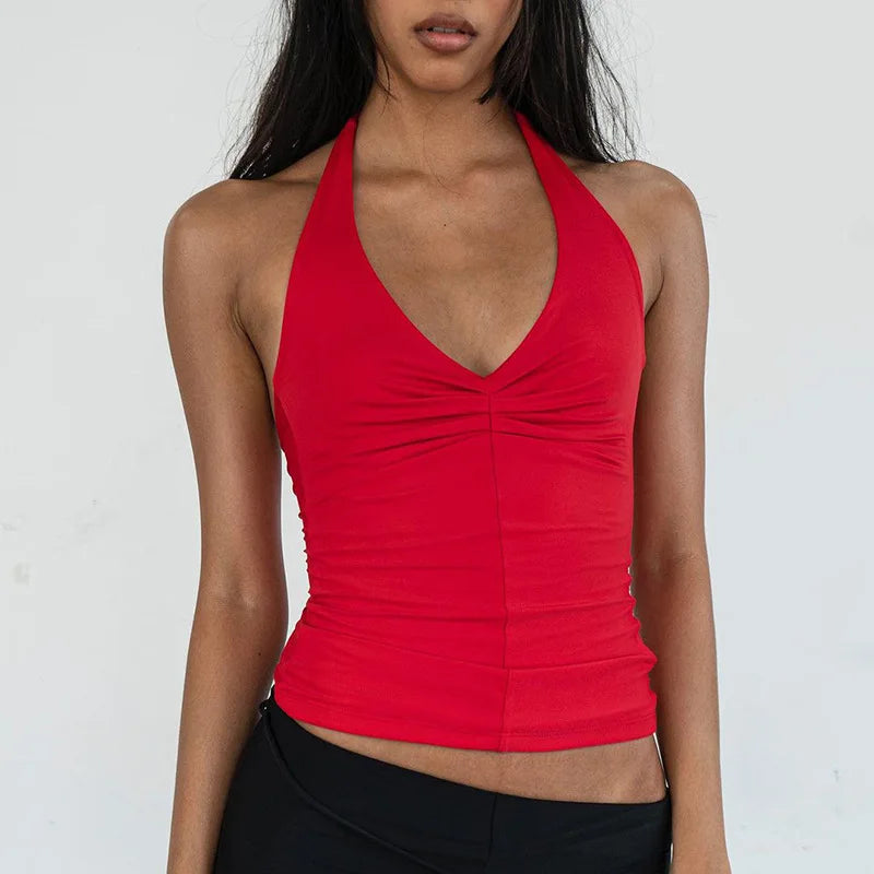 Lunivop Halter Ruched Solid Bodycon Womne'S Cami Tops Summer Y2K Streetwear Party Club Sexy 2024 Fashion Casual Clothes