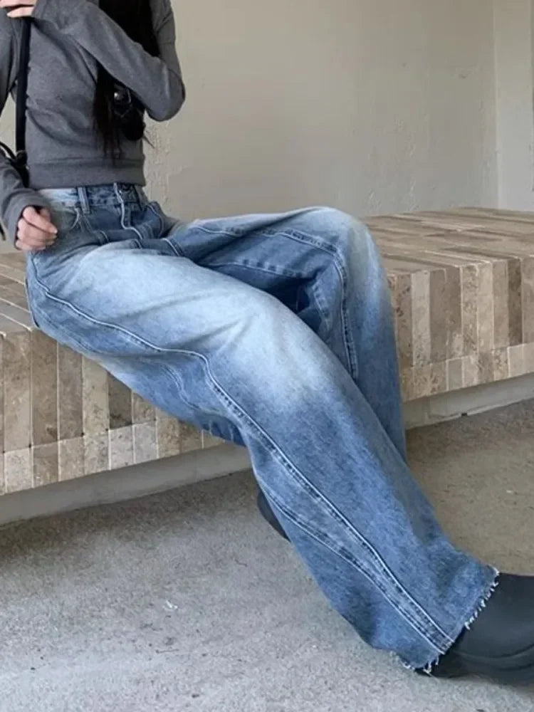 Lunivop Y2k 2000s Vintage Baggy Jeans Woman Korean Fashion Harajuku Denim Pants Streetwear Casual Gyaru Trousers American Retro