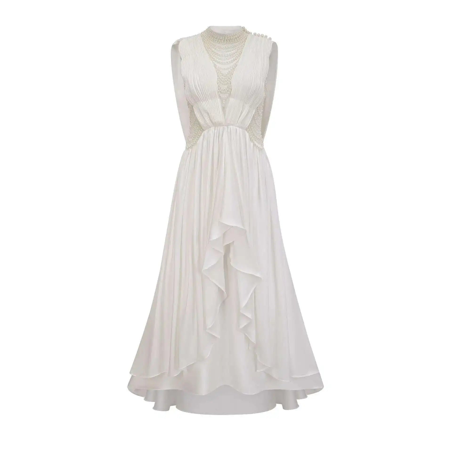Lunivop Sleeveless Nail Beads Dress Women High Waist Irregular O-neck Solid Banquet Party Dresses Female 2025 Spring New