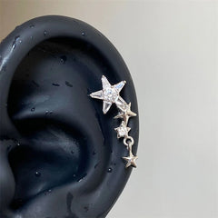 Lunivop 1pcs Quality Shiny Zircon Five Pointed Star Pendant Cochlear Ear Bone Nail 316L Stainless Steel Earring for Women Waterproof