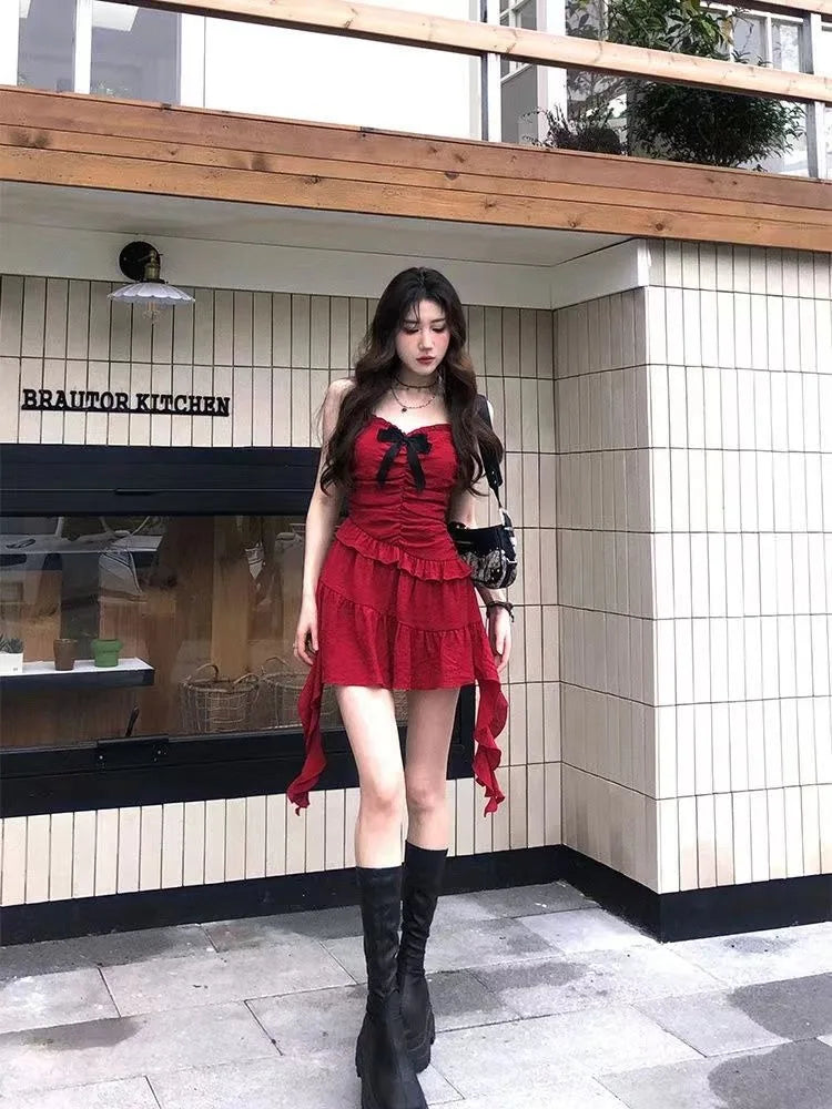 Lunivop  Sweet Ruffles Slim Waist Camisole Dress for Women+ Y2k Thin Long Sleeve Cardigan Coat Two Piece Sets 2025 Summer New