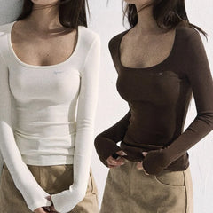 Lunivop  Long Sleeve T-shirt Women Korean Simple Solid Slim Fit Waist Base Tops Spring New Versatile Y2k Spicy Girl Casual Tees