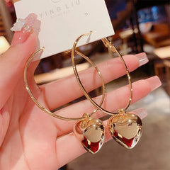 Lunivop Korean Trendy Simple Heart Pendant Big Hoop Earrings Women Niche Design Exquisite Alloy Earrings Elegant Party Jewelry Gifts